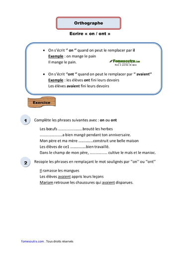 Ecrire « on / ont » - Cours CE1