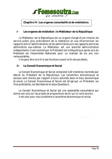 Les organes consultatifs et de médiations - Droit 2nd G1 et G2