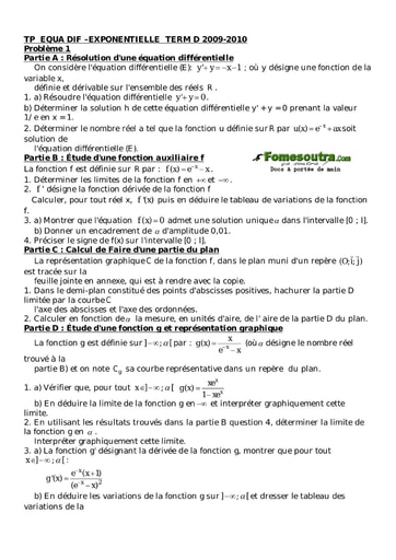 Sujet Corrigé (2) Fonction équation différentielle - Maths Terminale D