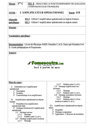 L’amplificateur opérationnel - Physiques 1ere C et D