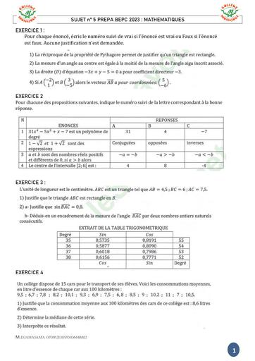 MATHS SUJET n°5 PREPABEPC 2023 DJAHASHIKAN