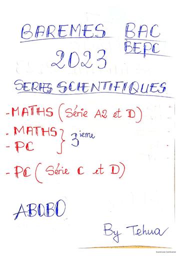Barème 2023 Bac et Bepc blanc (maths et pc) by Tehua