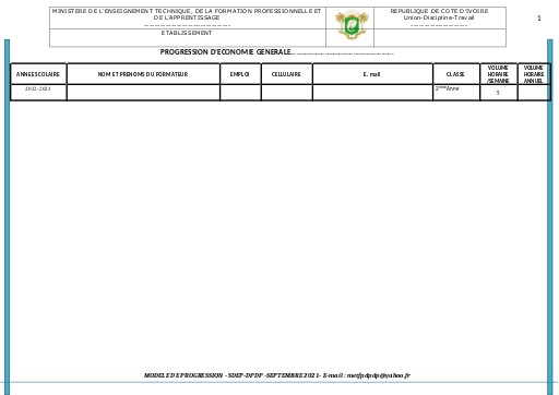 MODELLE DE PROGRESSION 2 BT ECO GLE