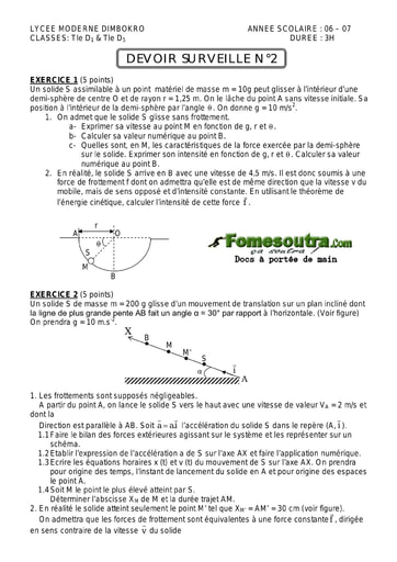 Devoir 9 Physique-Chimie niveau Terminale D lycée