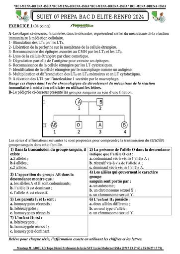 Sujet 07 prepa BAC D ELITE RENFO 2024 SVT by Tehua