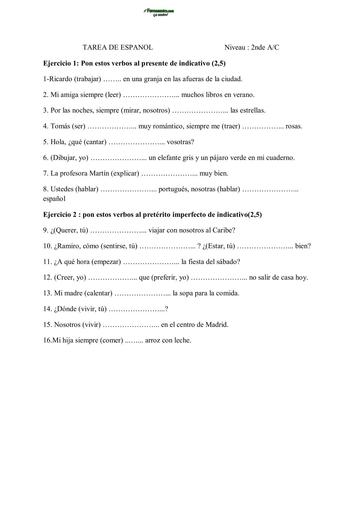 TAREA DE ESPANOL de 2nde présente y Preterito indefinido By Tehua