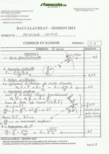 Corrigé de Physique-Chimie BAC C et E 2013