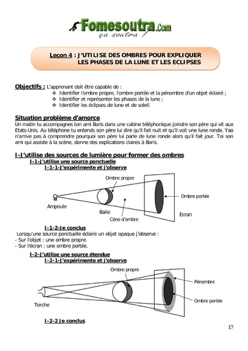 L'ombre propre et l’ombre portée - Physique 4eme