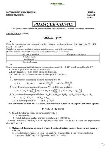 SUJET Examen Blanc Regional Man PC serie C sujet + correction by TEHUA