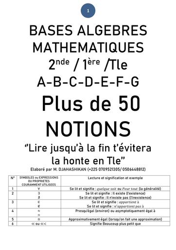 BASES MATHEMATIQUES (algèbre) TOME 1 FINAL 2nde-1ere-Tle By DJAHA