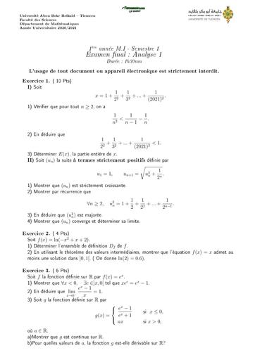 Examen1 Analyse 1 MI L1 1 BY TEHUA