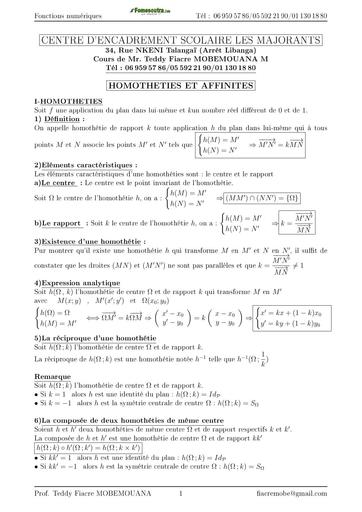 COURS DE MATHS Tle C HOMOTHETIE ET AFFINES BY TEHUA