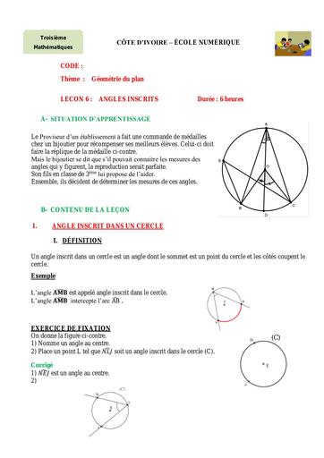 3e Maths 06 ANGLES INSCRITS