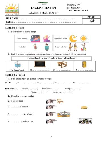 ENGLISH TEST 2 LEVEL 6ième BY TEHUA