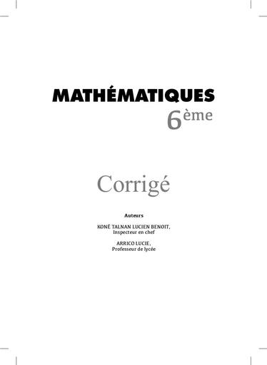 Maths CORRIGE CAHIER MATHS 6e Vallesse