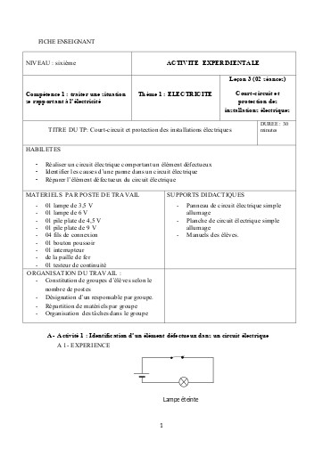 FICHE 3 Court circuit et protection des installations électriques  SPO docx