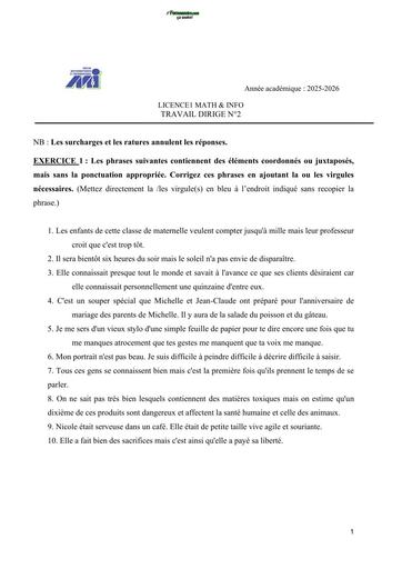 MATHS SUP FICHE TD  L1 FR by TEHUA