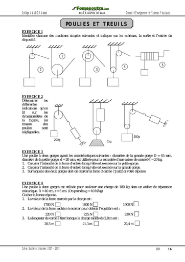 Poulies et treuils -  Activité 3ème