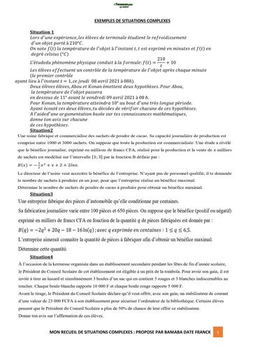 DOCUMENT DE 100 situations Complexes MATHS Tle C&D by TEHUA
