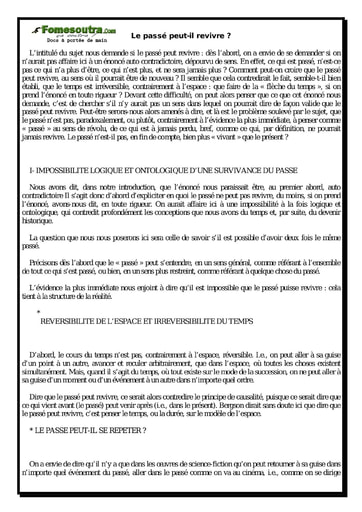 Le passé peut-il revivre ? - Sujet corrigé de philosophie Terminale A,C,D,E