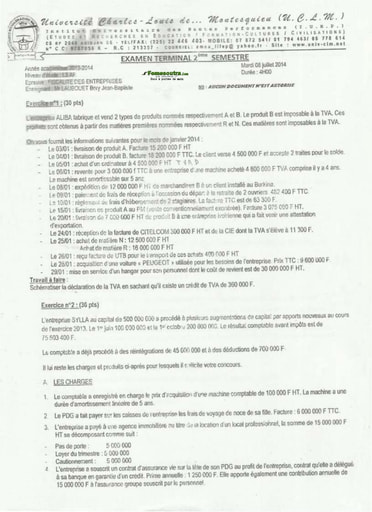 Sujet Fiscalité des entreprises niveau Licence 3 - Université Charles - Louis de Montesquieu