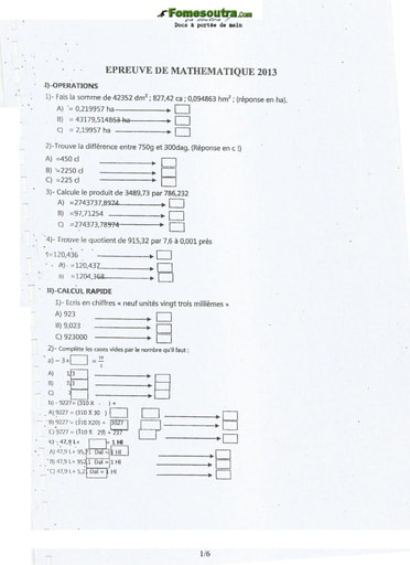 Sujet et corrigé de Mathématiques concours d’entrée à l'EMPT Bingerville 2013