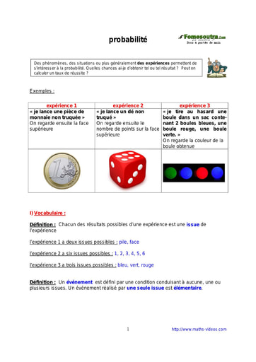 Probabilité - Cours de maths 3eme