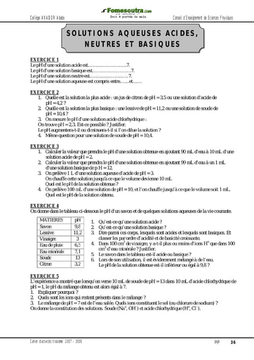 Solutions aqueuses acides, neutres et basiques  - Activité 3ème