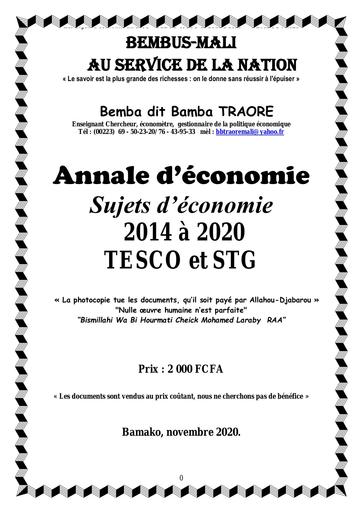 Annales d'Economie Au BAC 2014 2020 by Tehua