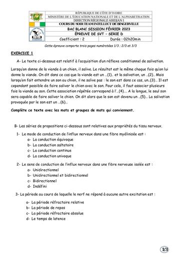 Cours du Soir Team Intellect de BINGERVILLE / BAC BLANC SVT