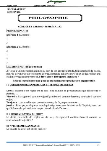 BAC BLANC 2024 PHILO SERIE CD CORRIGE DIVO By TEHUA