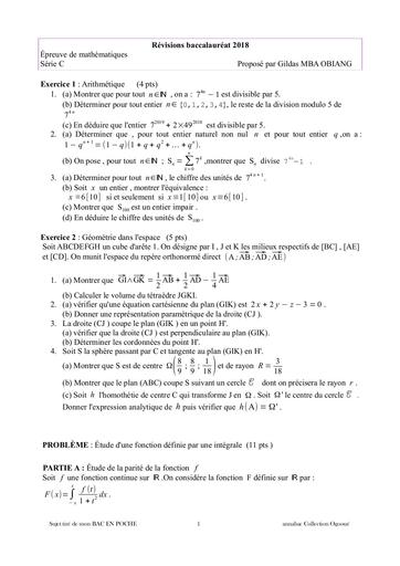 Sujet de révision MON BAC EN POCHE collection Ogooué