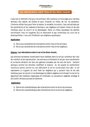 Les interactions entre l’eau et les êtres vivants - Cours de Science CM1