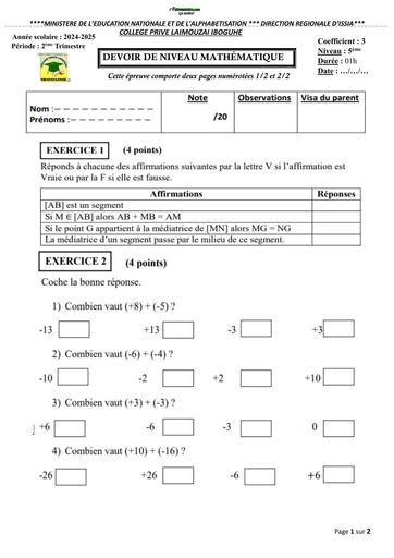 DEVOIR DE MATHS 5ième CPLI BY TEHUA