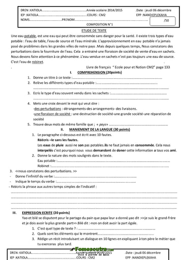 Composition (1) niveau CM2 - EPP NANDIEPLEKAHA 2014-2015