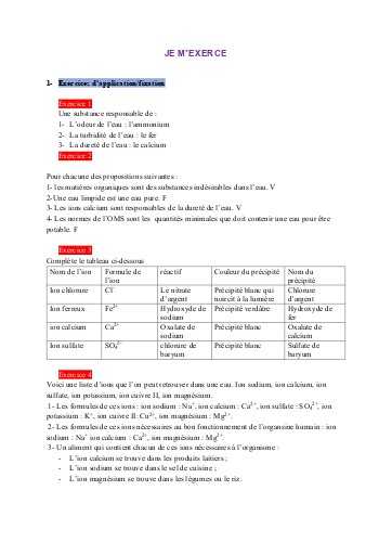 Leçon 13   Qualités de l'eau (corrigé)