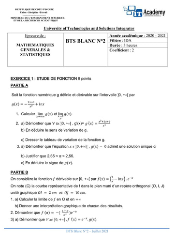 EPREUVE DE MATHEMATIQUES, STATISTIQUES ET PROBABILITES