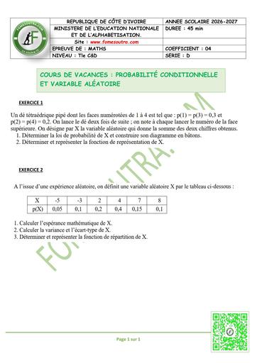 FICHE 2 MATHS Tle C&D PROBABILITÉ CONDITIONNELLE ET VARIABLE BY TEHUA
