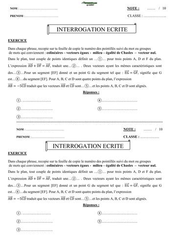 INTERROGATION ECRITE MATHS niveau 3ième SUR vecteur N°2 2026 BY TEHUA