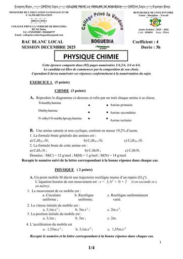 EXAMEN BLANC LOCAL 2025 BAC PC DREN ISSIA BY TEHUA