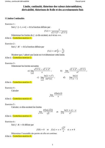 Exercices corriges limites continuite derivabilite