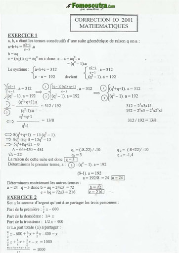 Corrigé de Maths CAFOP 2001