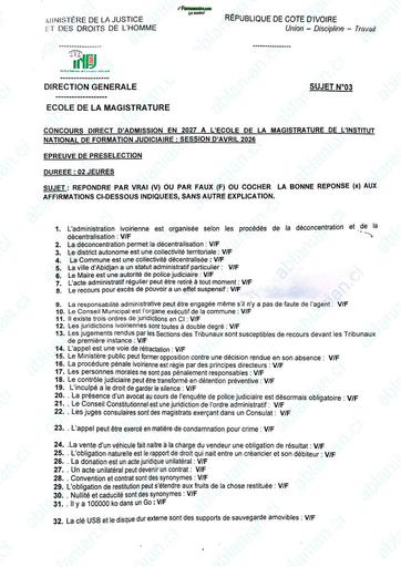 Concours Direct INFJ 2027 QCM by TEHUA