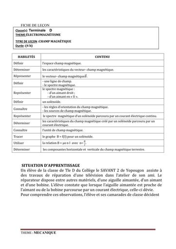 FICHE DE COURS PC Tle D L5  CHAMP MAGNETIQUE by TEHUA