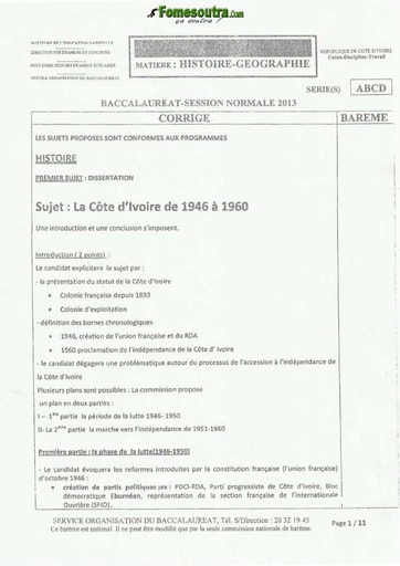 Corrigé du sujet de dissertation Histoire BAC A B C D 2013