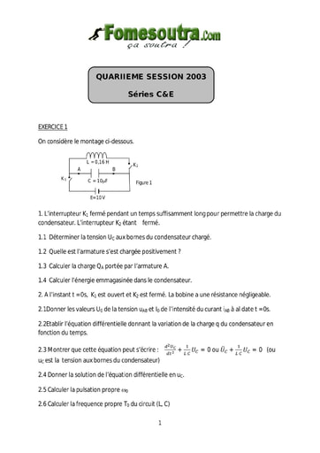 Sujet de Physique-Chimie BAC C et E 2003