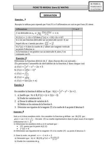 FICHE TD MATHS 1iere D dérivation by Tehua.pdf