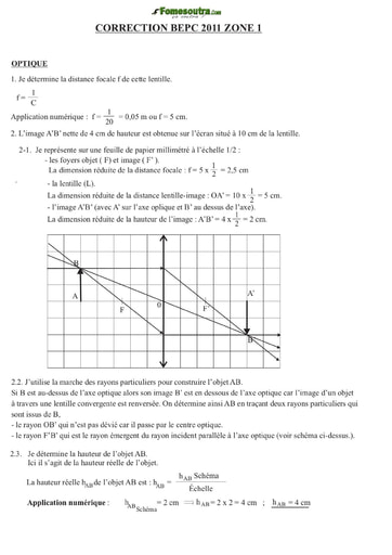 Corrigé de Physique Chimie BEPC 2011 zone 1