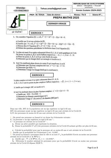 PREPA BAC 2025 MATHS SERIE C&D DERNIER VIRAGE 5 exercices probables  Juin 2025 BY TEHUA
