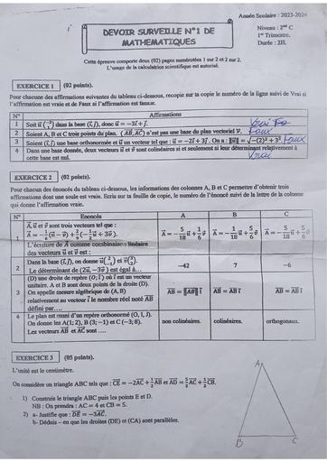 Devoir N°1 de Maths 2nde C by Tehua